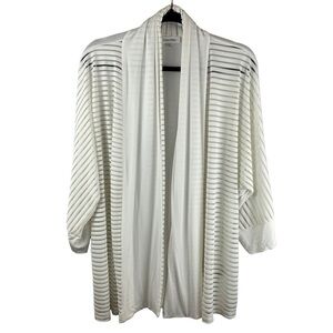 CALVIN Klein White Semi Sheer Striped Open Cardigan 1X